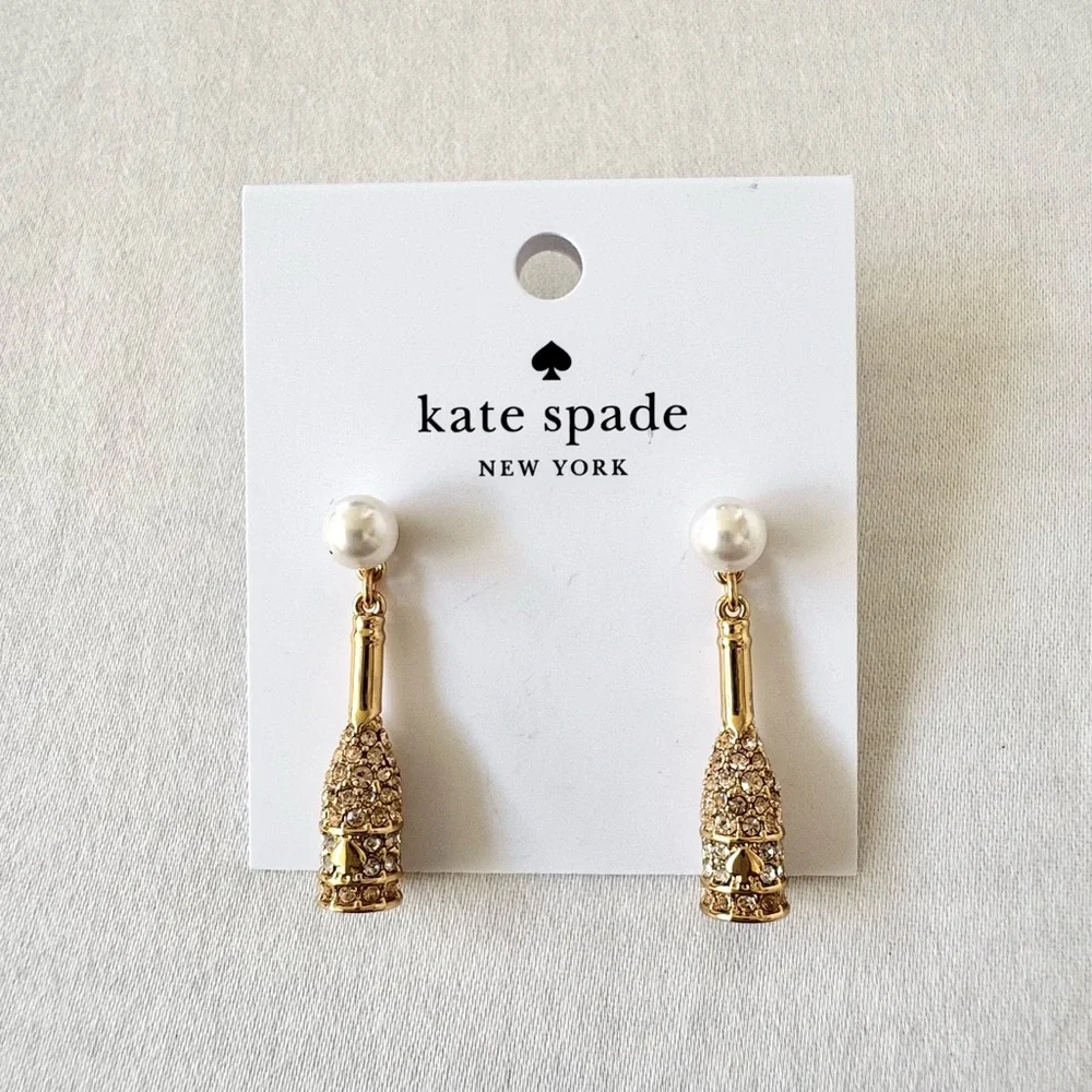 Kate Spade Winter Carnival Champagne Crystal Pearl Drop Earrings